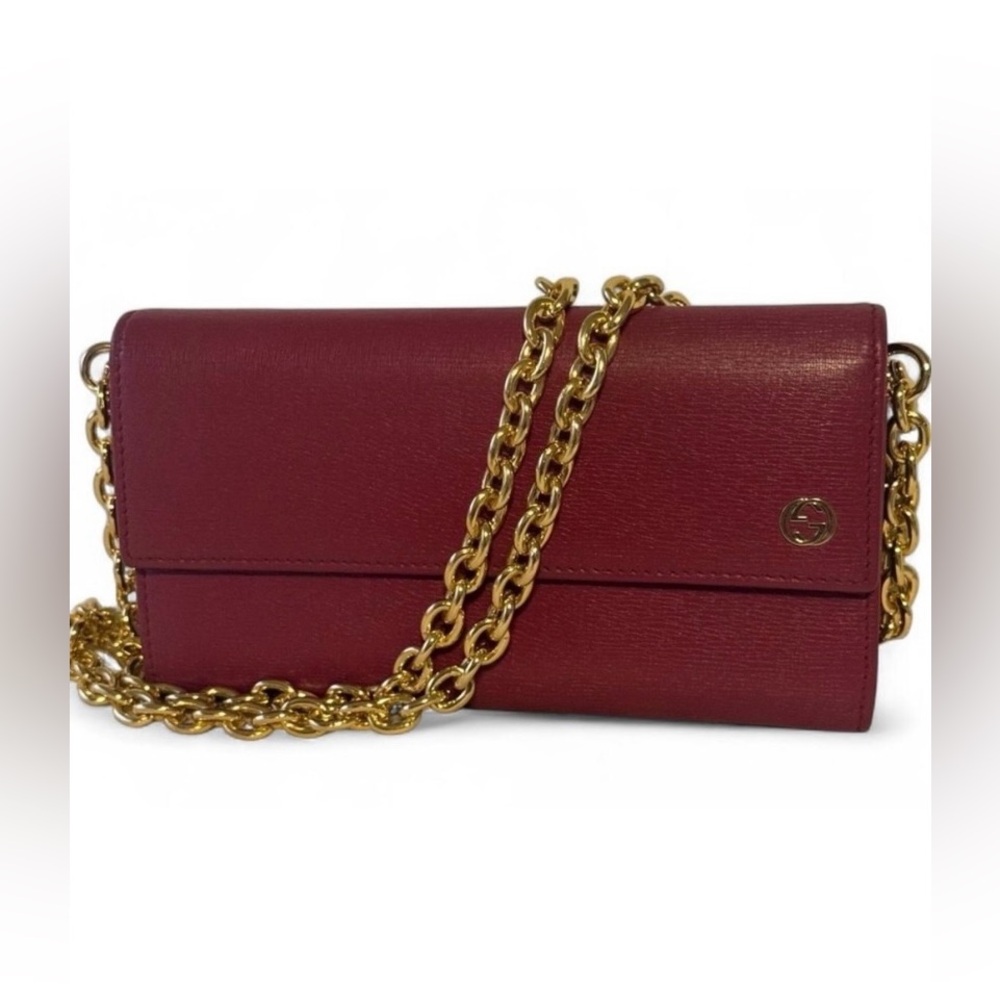 Gucci burgundy leather wallet chain crossbody bag